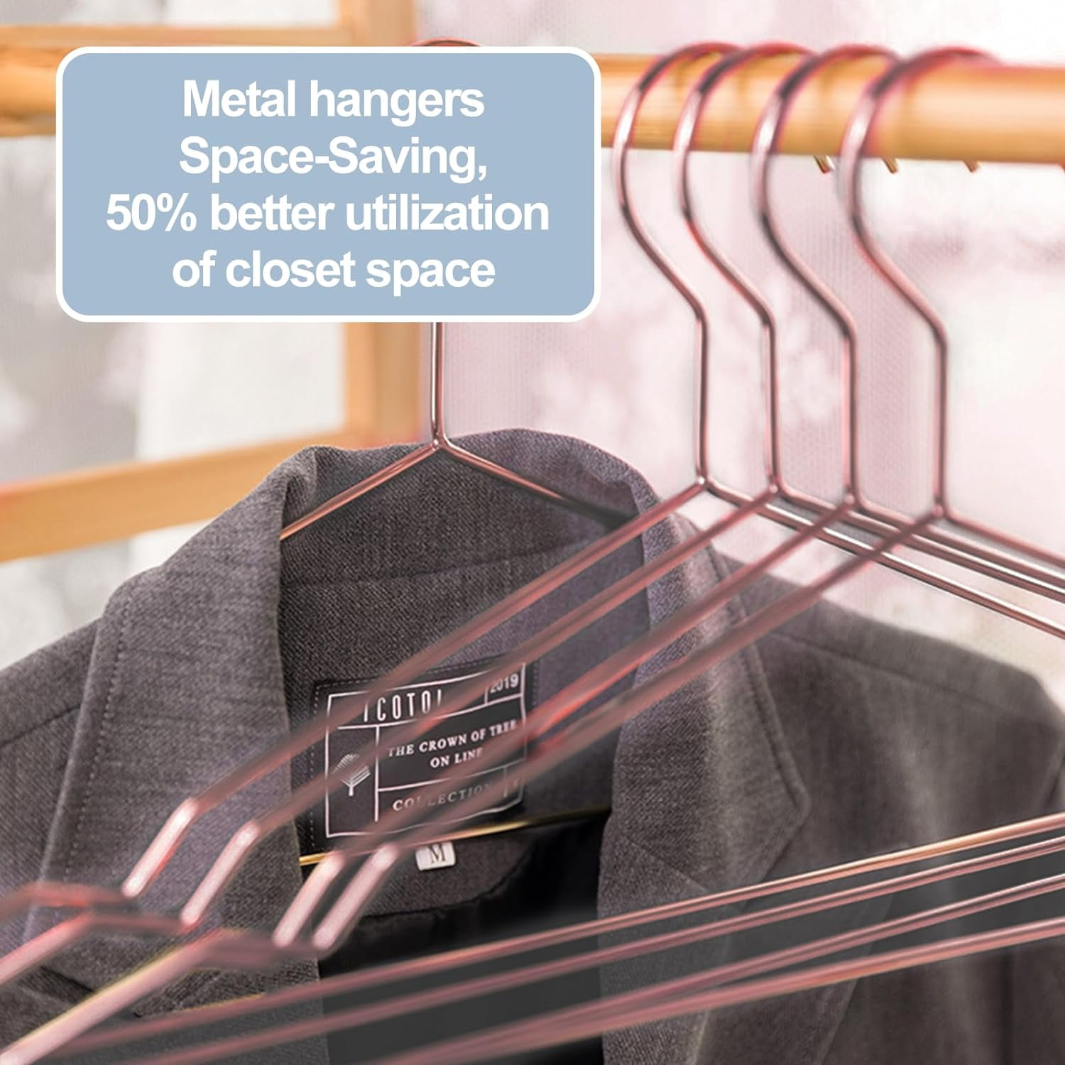 SPECILITE Metal Hangers 30 Pack , Heavy-Duty Wire Clothes Hangers with Notches, Space Saving, Rose Gold