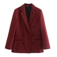 thumbnail image 3 of Siilsaa Womens Blazers Pockets Long Sleeve Open Front Work Office Jackets Lapel Button Long Blazer Suit for Bussiness Red,S, 3 of 4