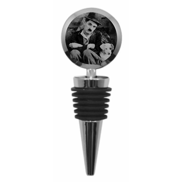Charlie Chaplin and Dog Wine Stoppers Vintage Silver Wine Stopper with Vacuum Wine Stopper