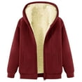 thumbnail image 5 of larppty Women's Winter Sherpa-Lined Warm Casual Solid Long Sleeve Zipper Hooded Jacket With Pockets（Wine，XL）, 5 of 5