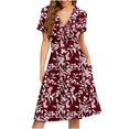 thumbnail image 1 of Vestido casual de manga corta de verano para mujer Vestido de fiesta floral con cuello en V y bolsillos Pompotops ghjkhdj16325, 1 of 4