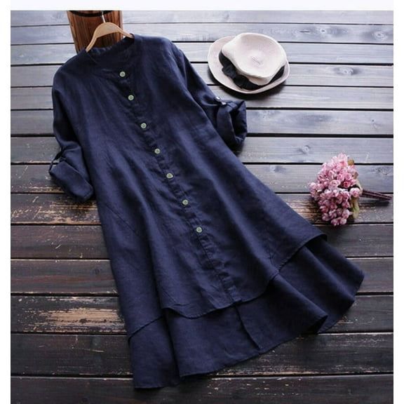 ClodeEU Women Casual Loose Linen Soild Button Thin Long Sleeve Long Shirt Blouse tops