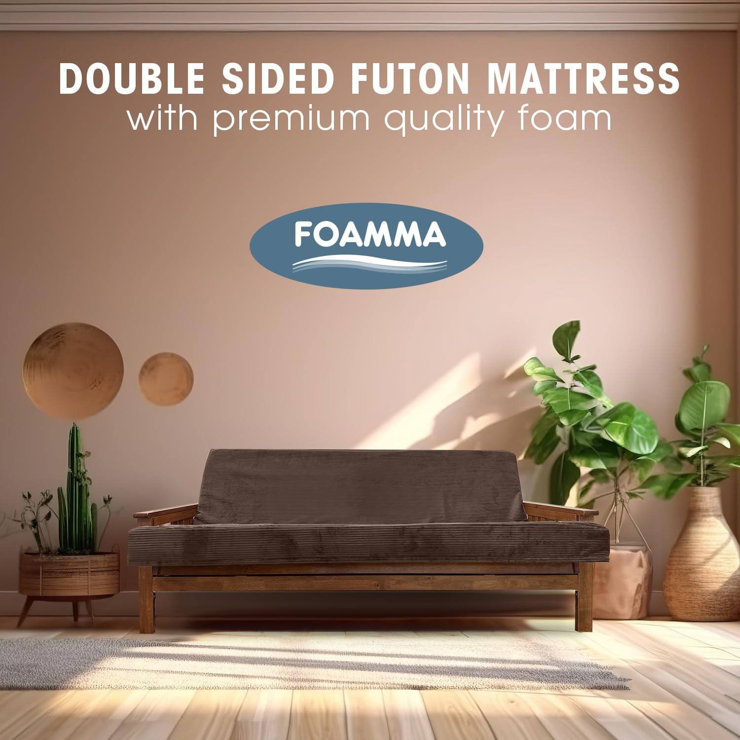 Foamma Memory Foam Futon Mattress, Double-Sided Foldout Couch Futon Mattress - Twin Size (Brown) - Comfortable and Heavy Duty Sofa Bed, Thick Corded Cushion for All (Frame NOT Included)