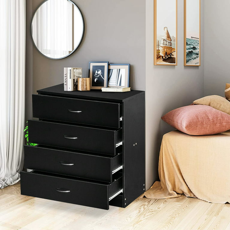 Segmart Black 4 Drawer Dresser for Small Space, Wood Storage Cabinet for Living Room, Chest of Drawers with Metal Handle for Bedroom, Infant Unisex