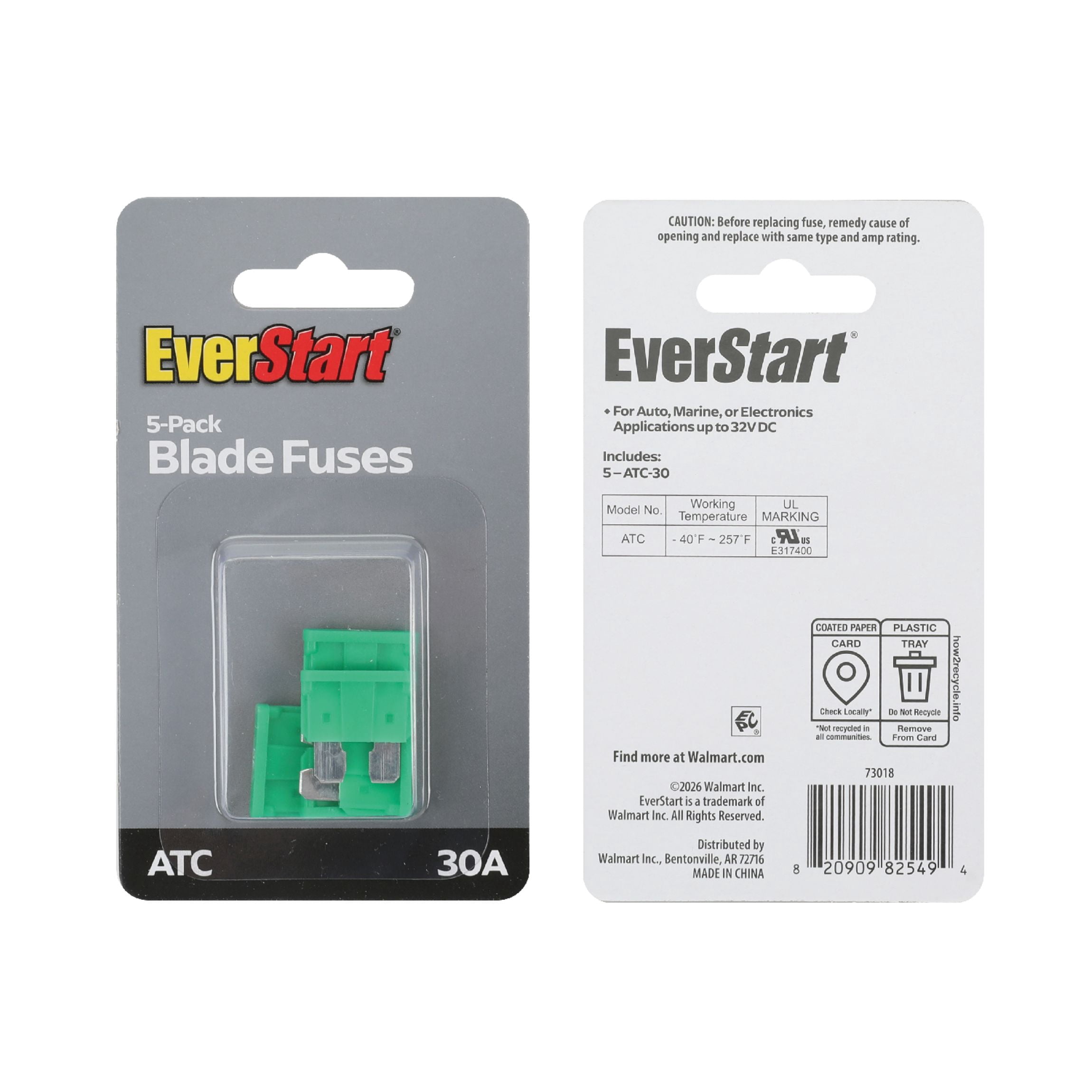 EverStart 30 Amp ATC Blade Fuses - 5 pack, UL Listed, for Auto, Marine & Electronic Use