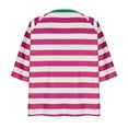 thumbnail image 2 of Raeneomay 3/4 Length Sleeve Oversized T Shirts Women's Fashion Top Striped Knitted T-Shirt Loose Fitting T-Shirt, 2 of 3
