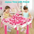 thumbnail image 2 of Toddlers Activity Table 7 in 1 Kids Activity Table and Chairs Set with 152Pcs Large Marble Run Building Blocks, Sand/Water Table, Kids Learning Play Table Toys for Girls Boys Toddler Pink, 2 of 7