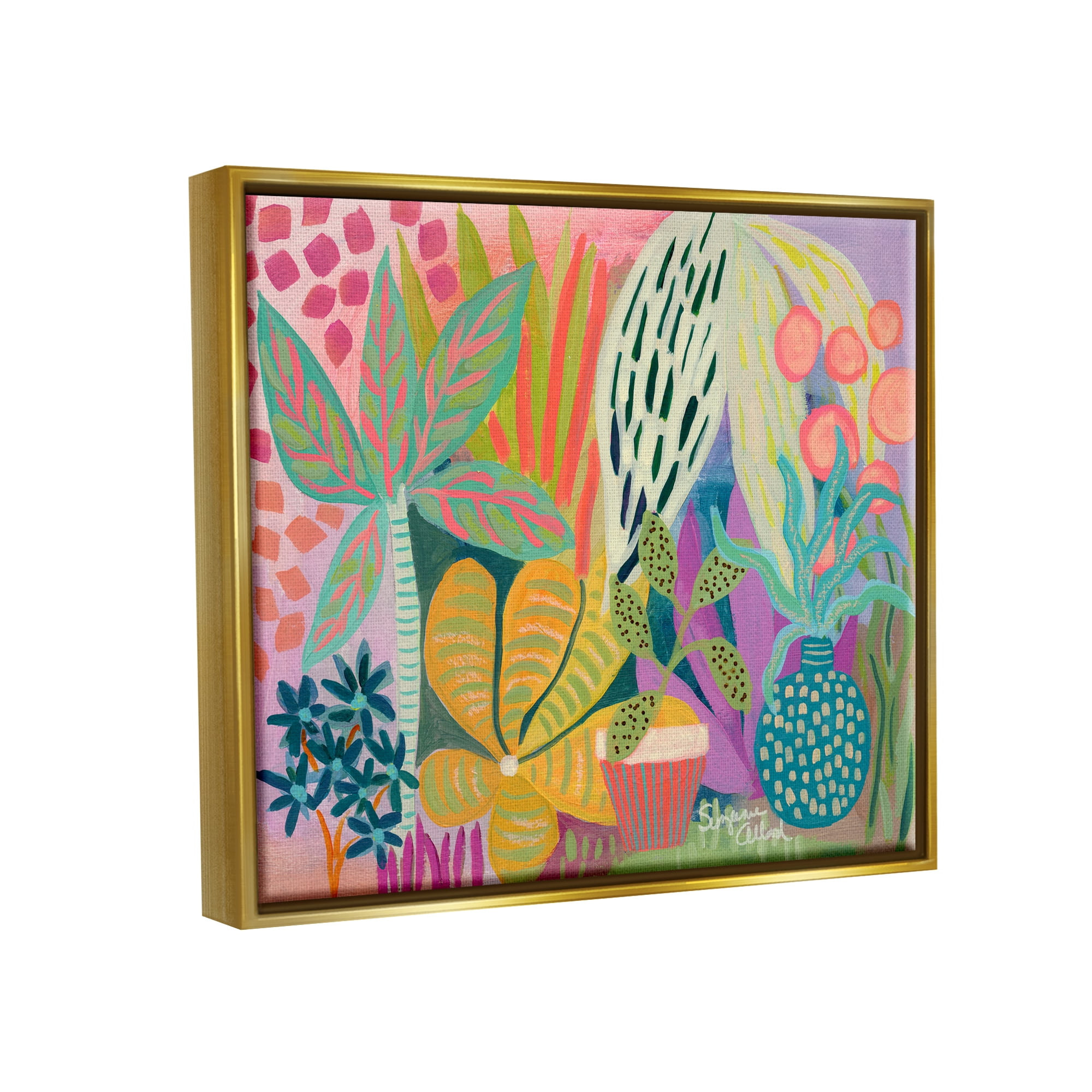 Stupell Industries Modern Plants Abstract Shapes Botanical & Floral Painting Gold Floater Framed Art Print Wall Art
