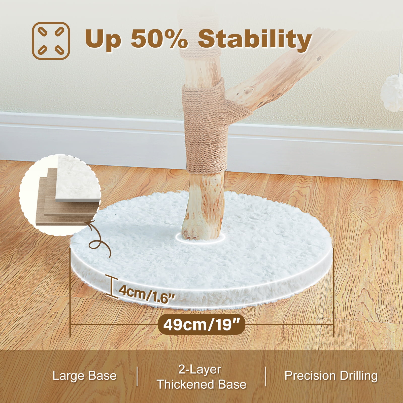 Pefilos 36" Flower Cat Tree Tower with Real Wood Branches, Boho Cat Climbing Tower with Scratching Post and 2 Perches for Indoor Cats, White