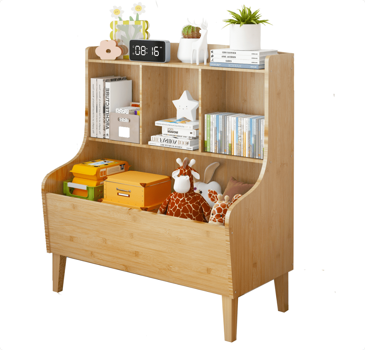 BALANBO Toy Storage Organizer, Kids Bookshelf Market Bin Cubby, Toy Chest for Playroom, Natural