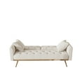 thumbnail image 4 of 68.3" Velvet Futon Sofa Bed, Modern Convertible Sleeper Sofa Couch with Adjustable Backrest and 2 Pillows, Comfy Tufted Loveseat Sofa with Golden Metal Legs for Living Room Bedroom, Beige, 4 of 6