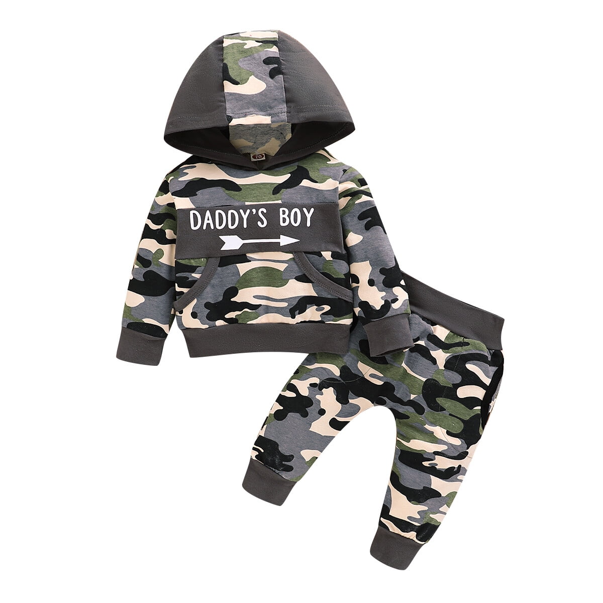 12 Months Baby Boys Outfits 18 Months Toddler Boys Fall Winter Clothes Letter Print Long Sleeve Hooded Tops Camouflage Pants Set Gray