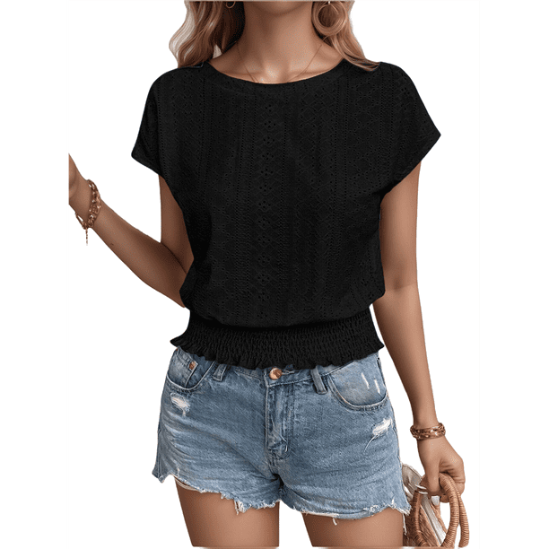 Blusa Informal Elegante con Mangas y Dobladillo Fruncido para Mujer, Color Negro, Talla XXL