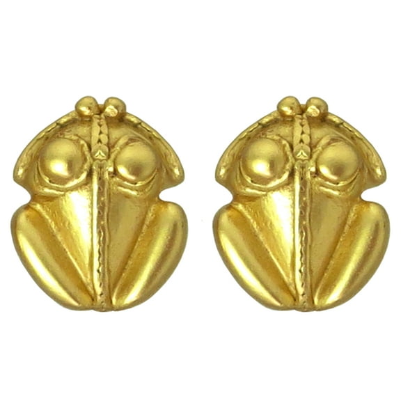 Across The Puddle, Historical Jewelry Collection, 24k Gold Plated Pre-Columbian Tairona Smooth Frog (XS) Stud 0.4" Earrings