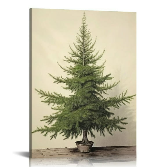 COMIO  Vintage Christmas Tree Wall Art Retro Winter Pine Botanical Aesthetic Pictures Prints Neutral Winter Room Wall Decor Canvas Posters Farmhouse Holiday Wall Decor