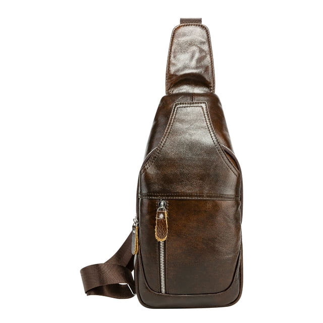Puntoco Bolsa De Pecho Bolsa De Mensajero Deportiva De Piel De Vaca De Capa Superior De Tendencia Informal Bolsa De Viaje De Gran Capacidad para Hombres, Almacenamiento En El Hogar