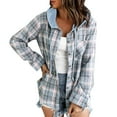 thumbnail image 2 of Oksale Plaid Shackets for Women Plus Size Button Down Jakcet Shacket with Hood Casual Drawstring Jackets with Pockets Lightweight Soft Fall Outerwear Blue M, 2 of 6