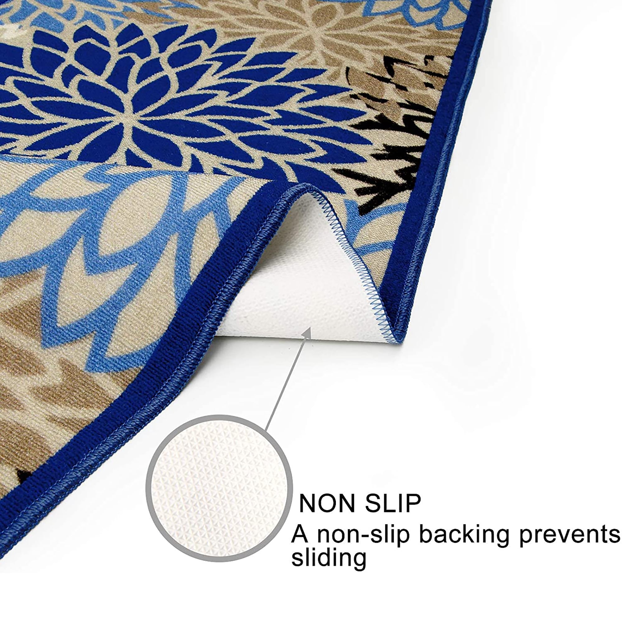 Runner Rugs for Hallway, Yamaziot 2'x6' Laundry Room Mat, Washable Non Slip Kitchen Rug, Floral Bathroom Floor Carpet Doormat, Blue