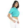 thumbnail image 3 of Bimba Womens Henley Crop Top With Collar Solid Elastic Hem Crop Tee Blouse, 3 of 7