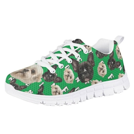 Pzuqiu Cute Bulldog Running Shoes for Girls Size 11 Kids Lace Up Tennis Sneakers Green Outdoor Athletic Walking Shoes Comfortable School Shoes