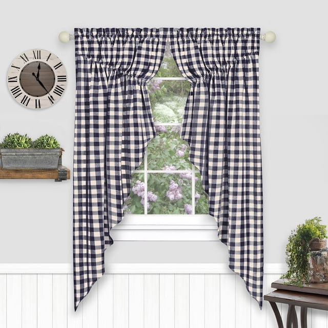 Achim Par de Cortinas con Diseño de Cuadros Estilo Búfalo, con Fruncido, de 72 x 63 Cm, Color Azul Marino