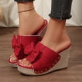 thumbnail image 3 of Rokmnt Womens Bow Wedges Dress Sandals 2026 Fashion Leopard Bride Wedding Bowknot Platform Chunky Heeled Slip on Pumps Casual High Heels Summer Shoes Red Size 8, 3 of 6