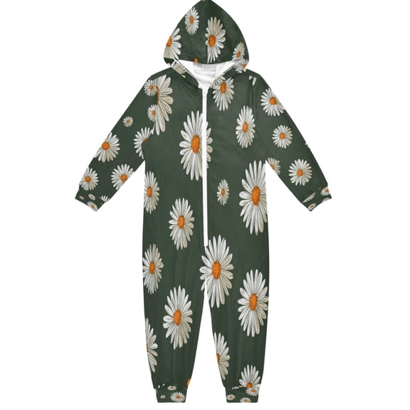 Vzayyk 4T-14Y Size Aviliable Cozy One-Piece Footless Sleeper Pajama White Daisies