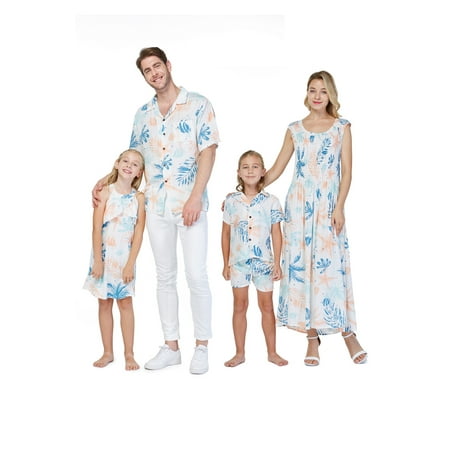

Matchable Family Hawaiian Luau Men Women Girl Boy Clothes in Sandy Beach
