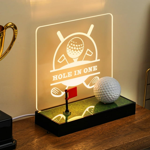 Expositor de pelota de golf Tioncy LED USB con base de madera de 15 x 6 x 2 cm