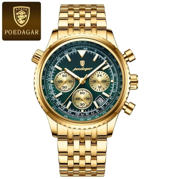 POEDAGAR Luxury Stainless Steel Watch for Men Waterproof Luminous Quartz Watch Chronograph Men's Watches
