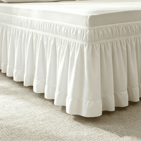 JOWBOOW Polyester Ruffled Wrap-Around Bed Skirt 1 Pack Full White