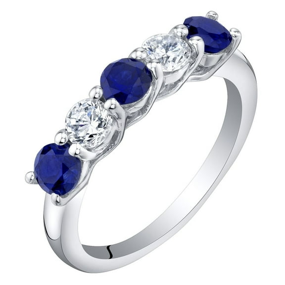 PEORA Created Blue Sapphire Half Eternity Ring for Women 925 Sterling Silver, 0.75 Carat total, Dainty Trellis Band, 3.5mm, Size 9
