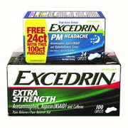 Excedrin Extra Strength Acetaminophen/Aspirin Pain Reliever Tablets, 100 Count +24 PM Tablets