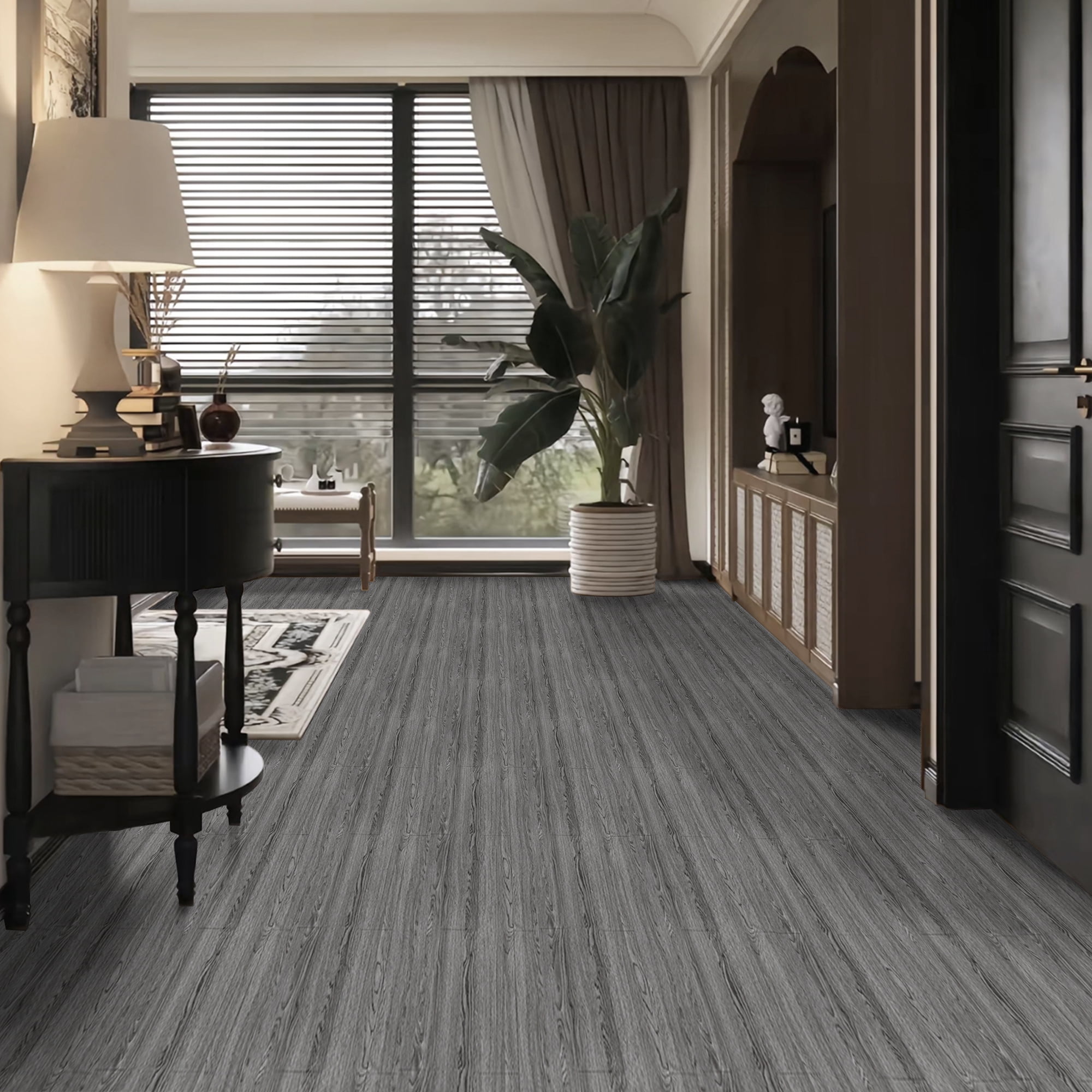 (3 pack) UMIGGEE Gray Peel and Stick Vinyl Flooring Roll 15.7-in x 118-in/12.8 Sq.Ft Thicken Self-Adhesive Vinyl Wood Grain Floor Wear-Resistant Easy DIY Install Home Decor