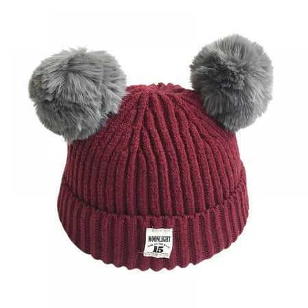 

Oaktree Warm Kids Boys Girls Winter Hat with Pompom Ears Elastic Knitted Toddler Beanie Hats for Girls Boys