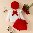 thumbnail image 4 of VNKIDY Toddler Girl Big Bow Beret Long Sleeve T-Shirts O-Neck Tops And Skirt Fall/winter Three Piece Outfits Sets Comfort, 4 of 9