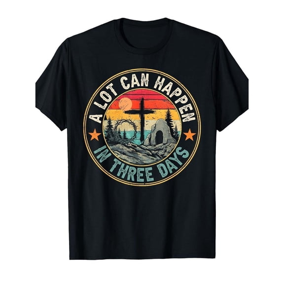 Men's Vintage Christian Easter T-Shirt - "A Lot Can Happen in 3 Days" Bible Story Tee , Comfortable Breathable Soft Tee, Men's 100% Cotton T-Shirt 180gsm