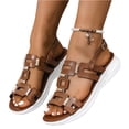 thumbnail image 3 of Vacation Sandals for Women, Wedge Sandals Open Toe Sandals for Women Summer Comfortable Dressy Platform Wedges Shoes Wide Width Buckle Ankle Strap Hollow Out Beach Athletic Walking Sandal, Brown 8, 3 of 7