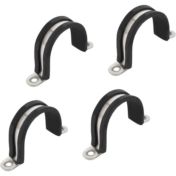 Rubber Cable Clamps (30mm/1.18") 4Pcs, 304 Stainless Steel U Shaped Pipe Fitting Clamps - for Tubing Hose Cable Wire, Black