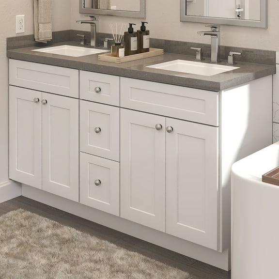 Furinno Shaker One Drawer Stack Bath Vanity Cabinet without Top, Ready to Assemble, 21 D x 60 W x 34.5 H, White