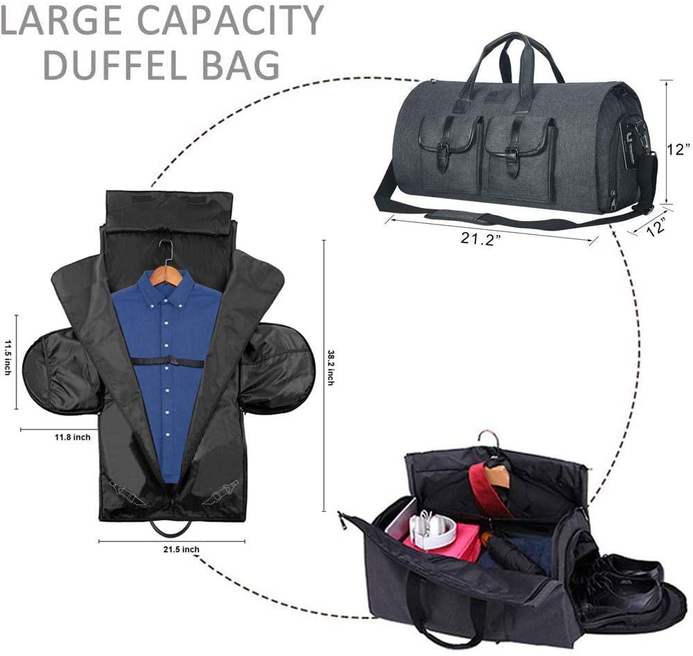 Shoe Pouch Y-Step Suit Travel Bag Suit Bag Carrier Luggage Change to Travel Duffel Bag for Men Women Overnight Weekend Flight Bag with Detachable Shoulder Strap Garment Bag Black 
