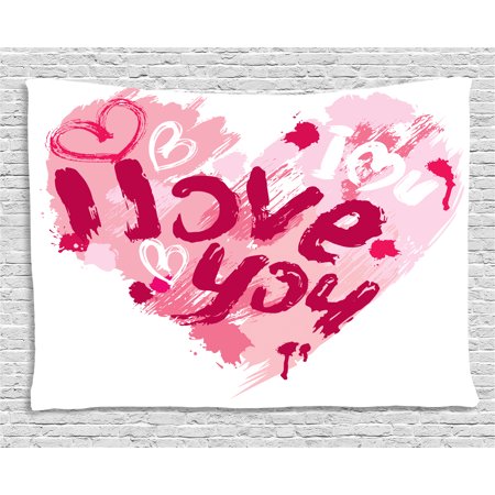 I Love You Tapestry, Paintbrush Love Message Best Friends Forever February Wedding Engaged Image, Wall Hanging for Bedroom Living Room Dorm Decor, 60W X 40L Inches, Pale Pink Ruby, by (Best Images For Friends Forever)