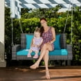 thumbnail image 1 of Gymax 2-Person Patio Hanging Porch Swing Rattan 800LBS Swing Bench w/ Turquoise Cushions, 1 of 10