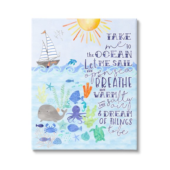 Stupell Industries Sailing Lover Nautical Quote Saying Sea Life Underwater , 36 x 48, Design by Erica Billups