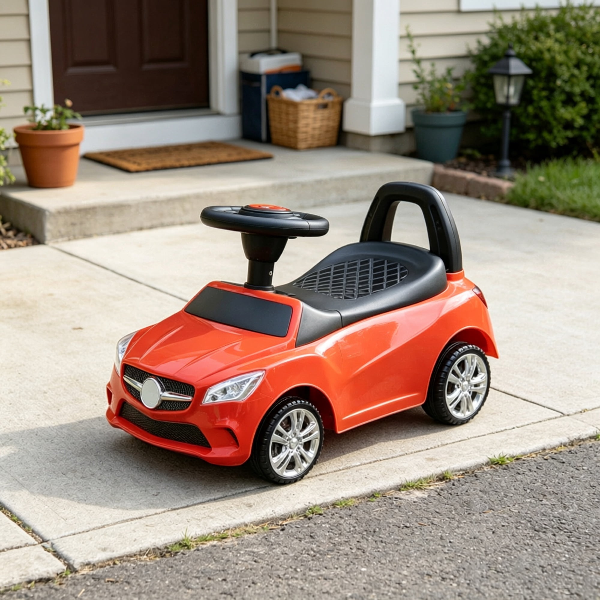 Toddler Foot-to-Floor Ride-On Push Car, Sliding Walking Toy with Working Horn, Music, Headlights & Under-Seat Storage, Red