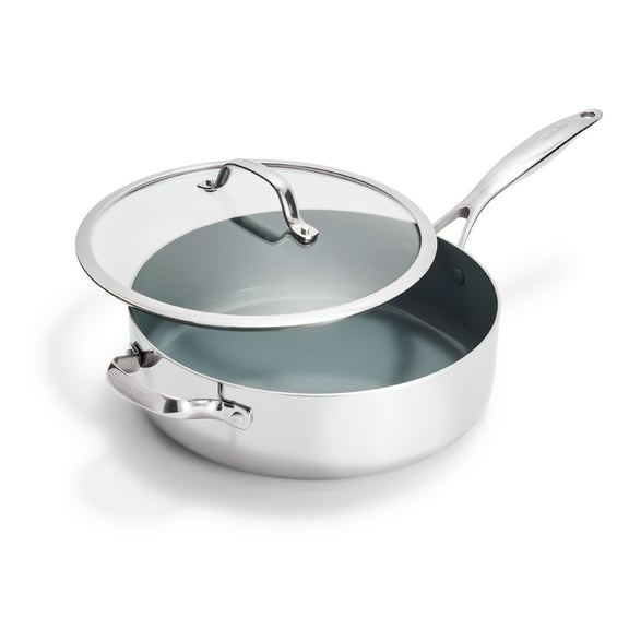 GreenPan Valencia Pro 5-Quart Saute Pan with Glass Lid, Tri-Ply Stainless Steel, Nonstick