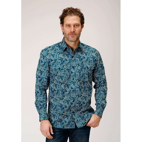 Roper Mens Long Sleeve Button Canyon Paisley Western Shirt