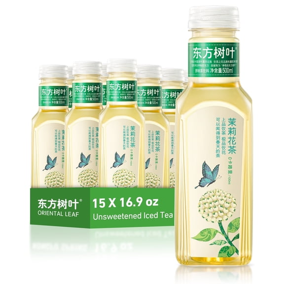ORIENTAL LEAF Unsweetened Iced Tea – Bottled Jasmine Tea, 16.9 FL oz bottles (Pack of 15), Sugar Free, 0 Calories