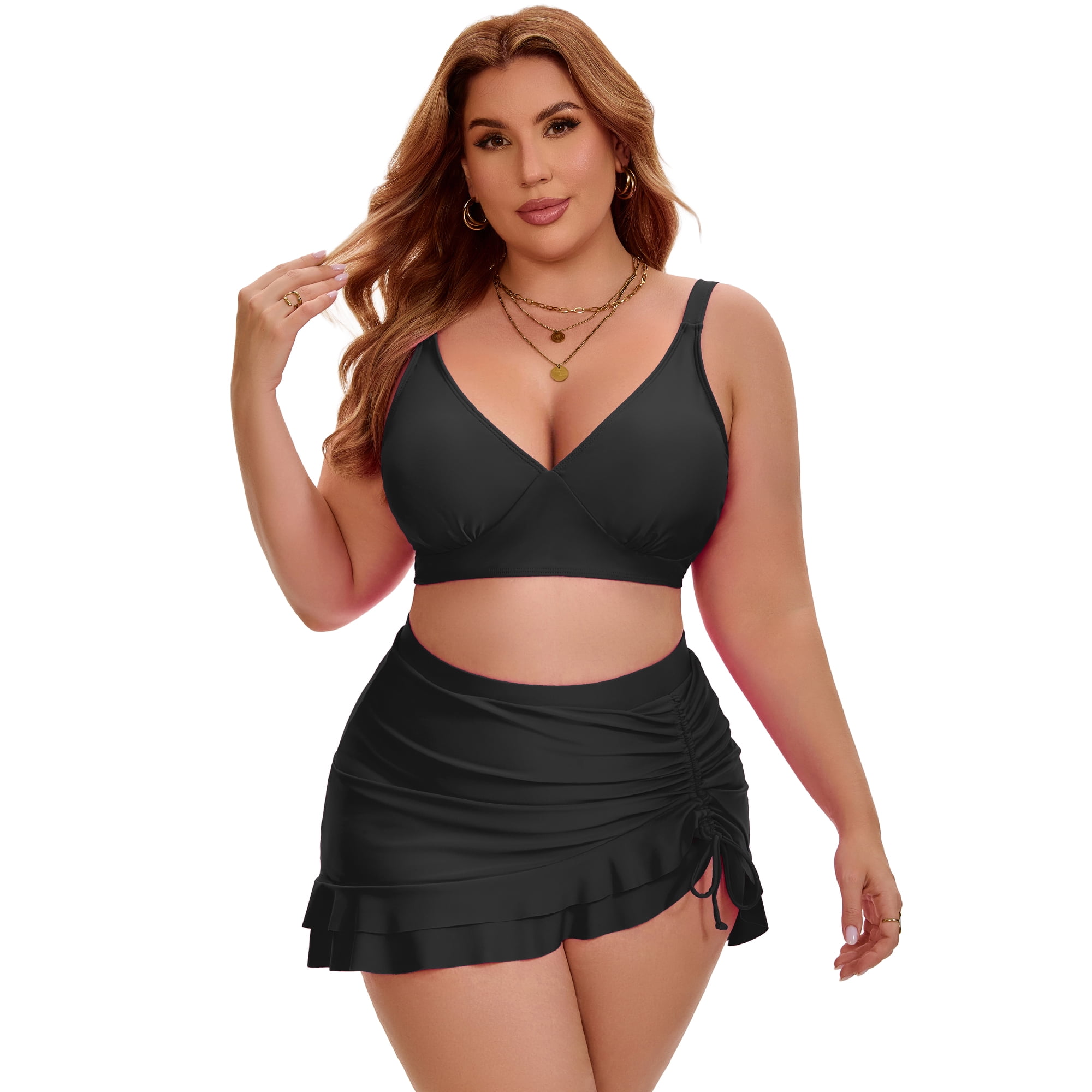 DARING DIVA Women's Plus with Retro Gingham High Waisted Bikini 4X Black