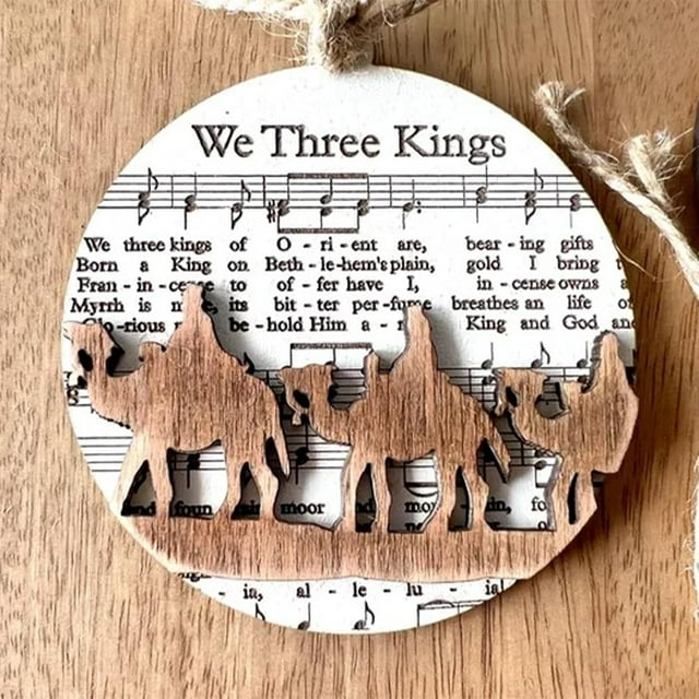 Adorno de natividad con partitura musical, adorno colgante de madera para natividad, regalos cristianos de Pascua, regalos religiosos para mujeres, regalos católicos para mamá y papá (Los tres reyes m